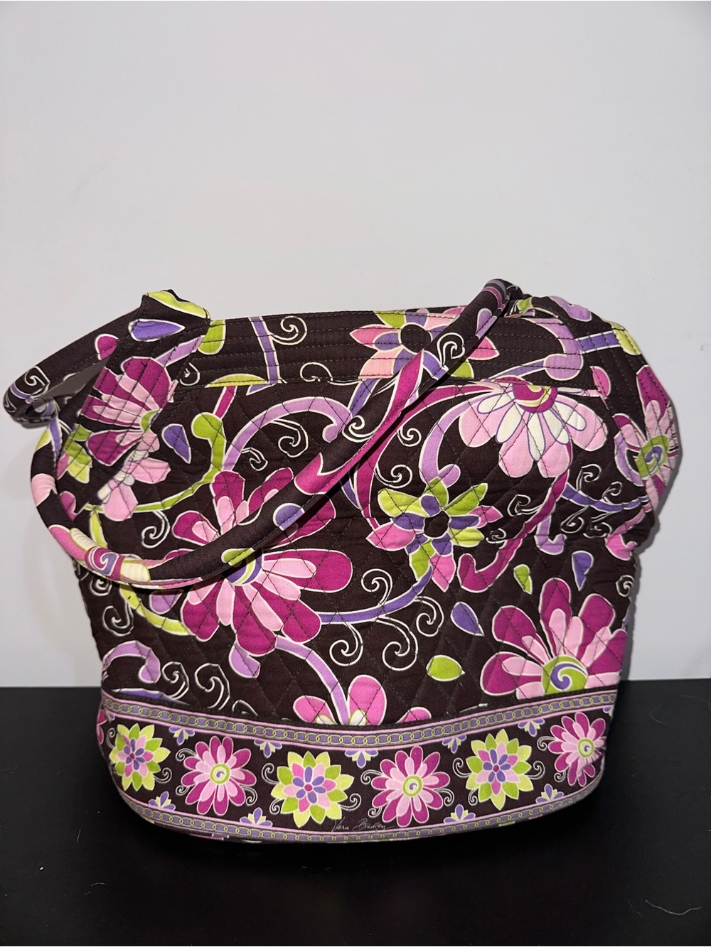 Vera Bradley Brown Quilted Shoulder Bag in Purple Punch